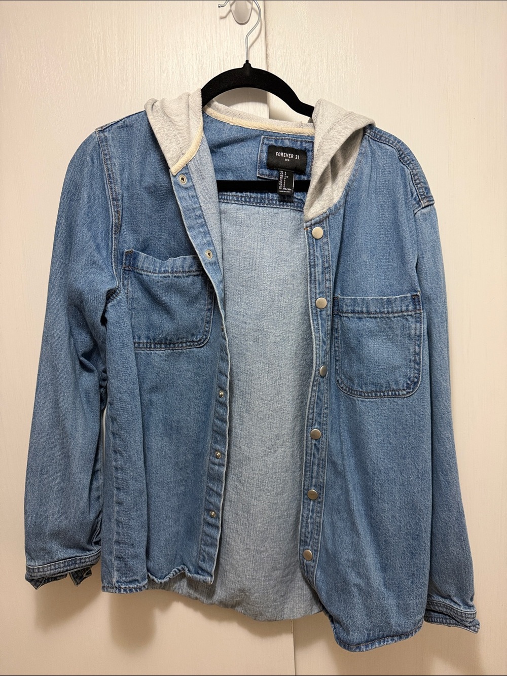 Forever 21 Light Blue Denim Jacket with Gray Hood